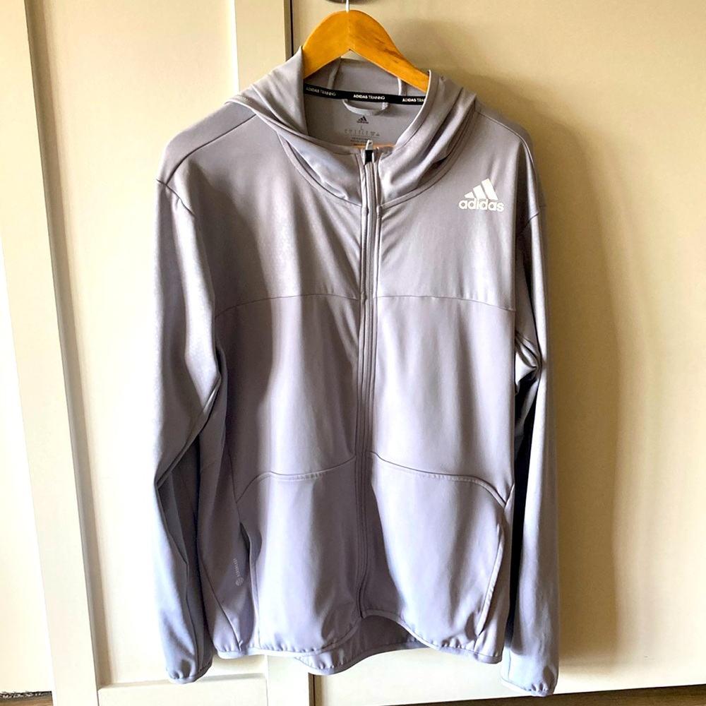 Adidas Aeroready Men’s Gray Athletic Full Zip Hoodie Size Large